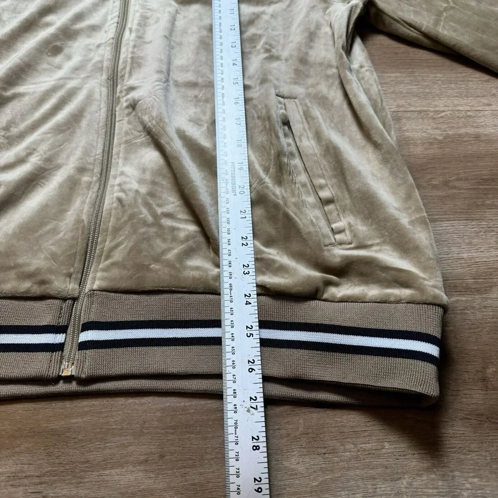 True Religion Tour Jacket Men's Large Tan Track Velour Travertine Full‎ Zip NWT